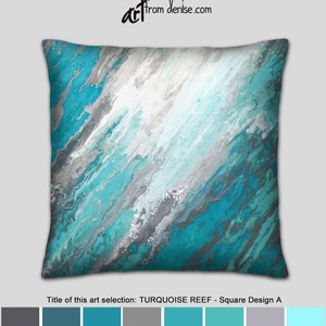 Teal gray and turquoise throw pillows or covers, Aqua blue & white accent - Abstract decorative pillow for bed decor, couch or outdoor sofa