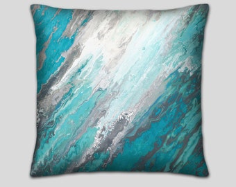 Teal gray and turquoise throw pillows or covers, Aqua blue & white accent - Abstract decorative pillow for bed decor, couch or outdoor sofa