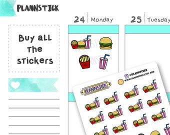 Cute Fast Food Planner Stickers, Kiss Cut, Calendar Stickers, Life Planner Stickers, Journal, Scrapbooking, Diary, Daily Stickers