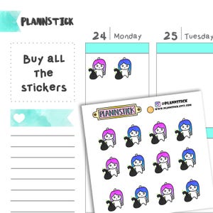 Stella and Nova Trash Day Reminder Planner Stickers - Cleaning Stickers, Life Planner, Happy Planner, Bullet Journal, Diary