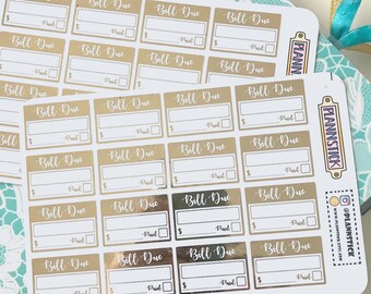 Gold Foiled Bill Payment Stickers - Planner Stickers, Reminder Stickers, Kikki K, Journaling