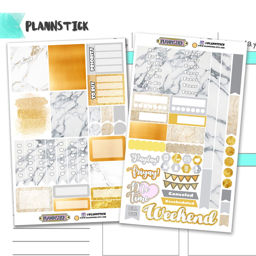 Minimalist Glam - Marble and Gold Mini Sticker Set Kit - Erin Condren ...
