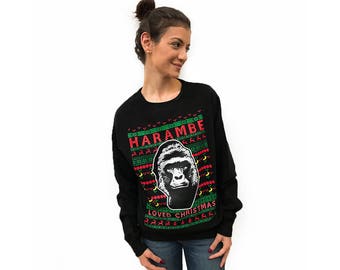 Harambe Loved Christmas ugly Christmas Sweater for Women , RIP Harambe Xmas Sweater, Christmas party, Holiday gift,