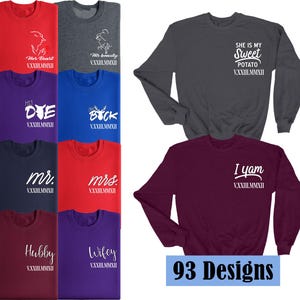 Couple sweatshirts, engagement gifts for couples, matching sweatshirts, and thoughtful couple gifts. Cozy matching sweatshirts.
