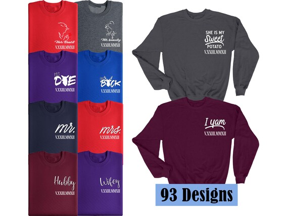 Couple sweatshirts, engagement gifts for couples, matching sweatshirts, and thoughtful couple gifts. Cozy matching sweatshirts.