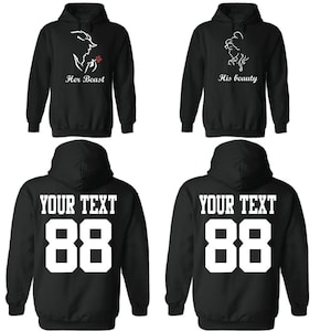 Her beast his couple hoodies, personalized Back custom Dates, hoodies for couples, Matching hoodie, Family couple hoodies