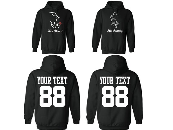 Her beast his couple hoodies, personalized Back custom Dates, hoodies for couples, Matching hoodie, Family couple hoodies