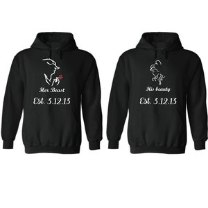 Her beast His beauty couple hoodies, Custom dates, hoodies for couples, Matching hoodie, Family couple hoodies