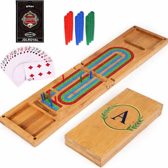 Premium Bamboo Cribbage Board, Foldable Travel Cribbage Game Set with Storage, Wooden Cribbage Board Gift for Men & Families