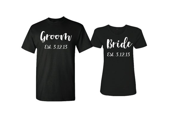 Bride Groom, couple shirts, personalized custom Dates, tshirts for couples, matching shirts, Anniversary gift, honeymoon shirts