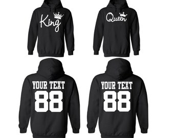 Couple hoodies KING and QUEEN couple hoodies, personalized Back custom Dates, hoodies for couples, Matching hoodie, Anniversary gift