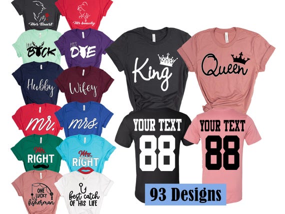 Custom anniversary shirts for couples, personalized matching t-shirts with custom dates, perfect for Valentine's Day.