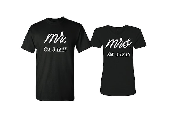Mr Mrs couple shirts, personalized custom Dates, tshirts for couples, matching shirts, Anniversary gift, honeymoon shirts