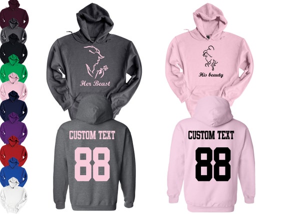 Her beast his beauty couple hoodies, personalized hoodie, couples sweatshirt, couple hoodies set, his and her hoodies, gift for him.