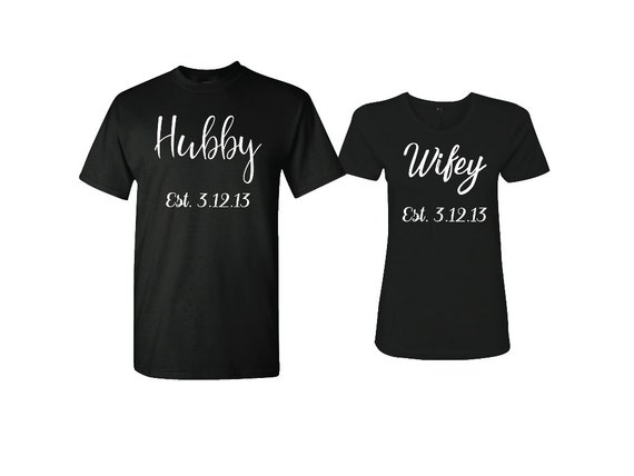 Hubby Wifey couple shirts, personalized custom Dates, tshirts for couples, matching shirts, Anniversary gift, honeymoon shirts
