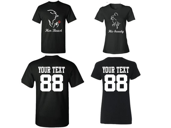 Her beast his beauty couple shirts, personalized Back custom Dates, tshirts for couples, matching shirts, Family matching shirts
