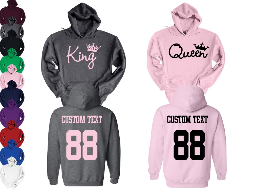 King Queen Couple Hoodies, Personalized Hoodie, Couples Sweatshirt, Couple Hoodies Set, His And Her Hoodies, Gift For Him. Teeplaza Design
