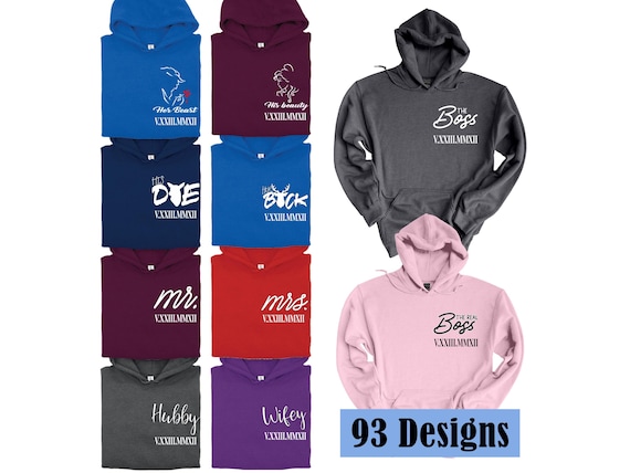 Couple hoodies, engagement gifts for couples, matching sweatshirts, and thoughtful couple gifts. Cozy matching hooded sweatshirts.