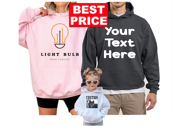 Custom Hoodie with Personalized Text or Logo – Family Name, Saying, picture, or Design – Custom Hooded Sweatshirt N89