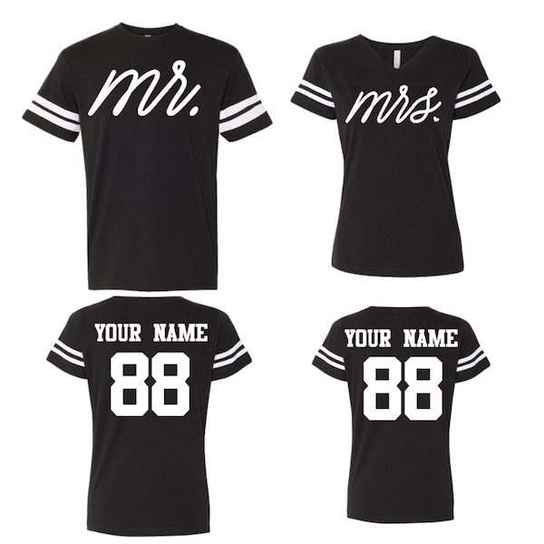 Custom Both Mr Mrs couple Cotton Jerseys, personalized Back your text and Numbers, Couples shirts Newlywed Anniversary **BOTH