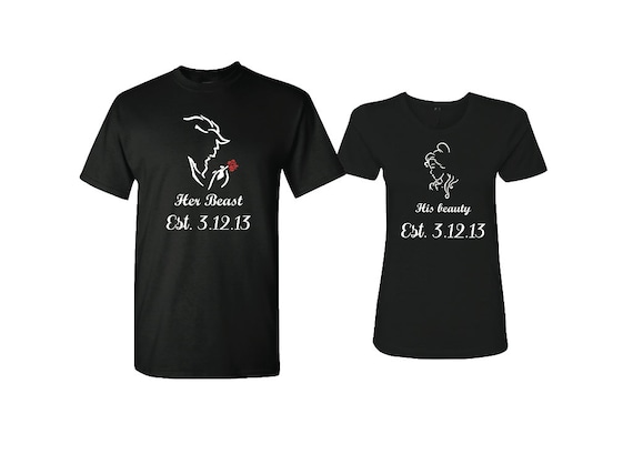 Her beast his beauty couple shirts, personalized custom Dates, tshirts for couples, matching shirts, Family matching shirts