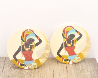 4 Pairs Round Wood Earrings 60mm,African Girl Printed Wood Blanks,African Earrings,Laser Cut,Jewelry Blanks,Wood Pendant - WS#106