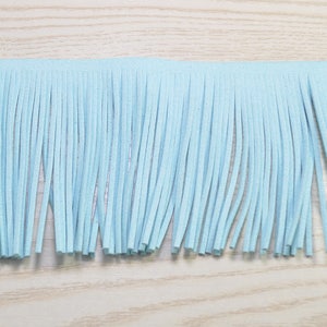 Faux Leather Fringe Trim 3.07''(78mm) wide,Light Blue Fringed Tassel diy for bags,purses,key chains,shoes,accessories,Suede Tassel Trim