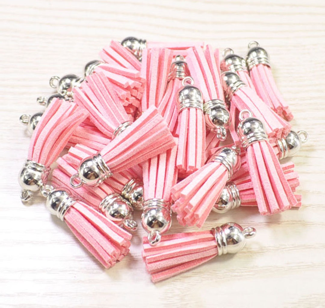 50pc Mini Tassels 1.5'',pink 1 Suede Tassel Craft,keychain Tassels Accessories,faux Leather