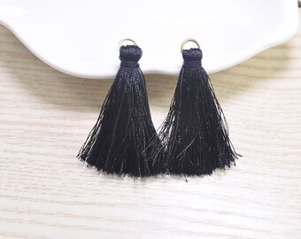 Handmade Polyester Silk Tassels,20pcs Black Silk Tassels With Gold Jump Rings,Tassel Earrings,Pendant Jewelry 40mm(1.57''inch) W#03