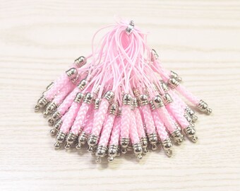 Correa de teléfono celular Lariat Lanyard Conectores, 20pcs Pink Mobile Cell Phone Keychain With Silver Metal Cap, Accesorios de lanyard de teléfono móvil