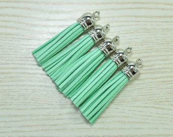 Tassels 2'', 20pcs Tassel Craft,Aqua Suede Tassel Accessories,Fringe Tassels,Faux Leather Tassels,Silver Cap Tassel Charm Pendant(52mm)