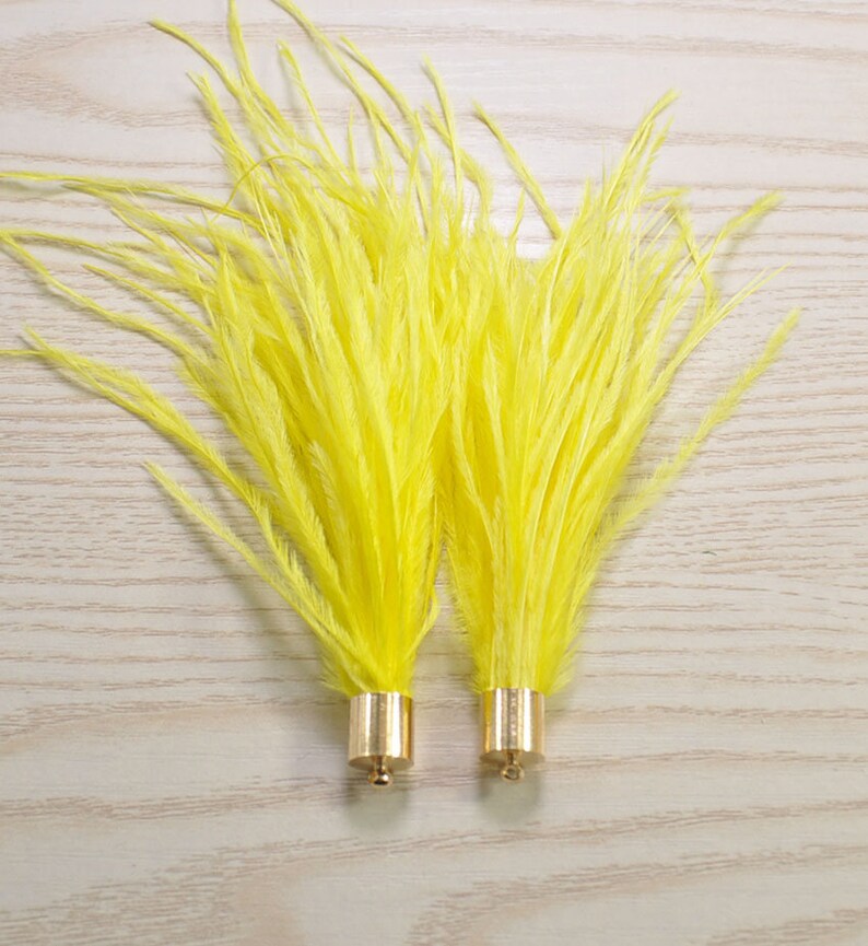 Feather Tassels2pcs Lemon Ostrich Feather Tassels With Gold Etsy
