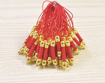 Mobiele telefoonriem Lariat-sleutelkoordconnectoren,20st rode mobiele telefoon sleutelhanger met goudkleurige metalen dop,sleutelkoordaccessoires mobiele telefoon