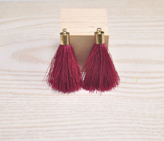 45mm Tiny Polyester Silk Tassels,deep Rose Tassels Metal Gold Cap,jewelry  Tassel,keychain Tassels,tassel Earrings,tassel Pendant WS3791 