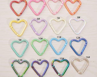 2-50pcs AB Color Heart Shaped keychain,Lightweight Carabiner Spring Belt Clip,Aluminium Hook Carabiner,Key Ring Hook,Bag Decoration,42x44mm