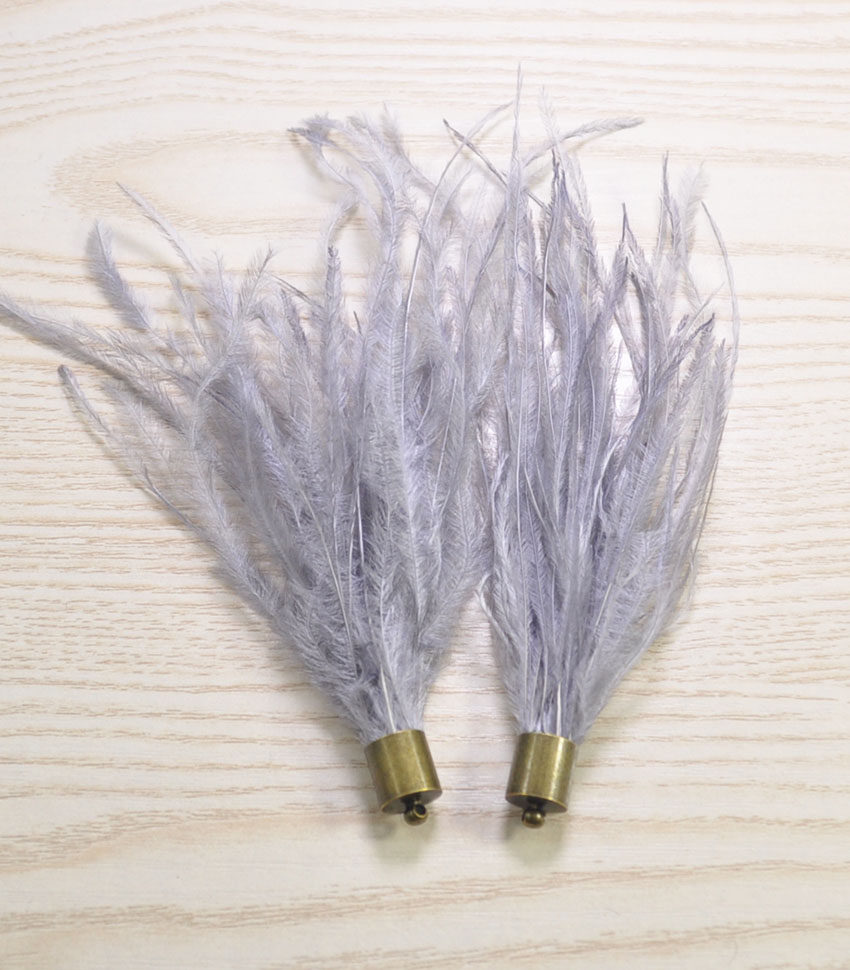 Feather Tassels2pcs Grey Ostrich Feather Tassels With Bronze Etsy UK