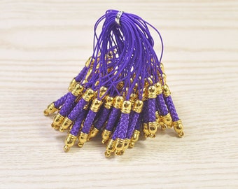 Téléphone portable sangle Lariat longe connecteurs, 20pcs Purple Téléphone Mobile porte-clé avec bouchon en métal doré, accessoires de lanière de téléphone portable