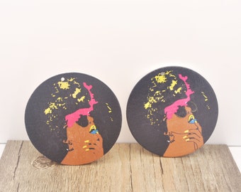 4 Pairs Round Wood Earrings 60mm,African Girl Printed Wood Blanks,African Earrings,Laser Cut,Jewelry Blanks,Wood Pendant - WS#109