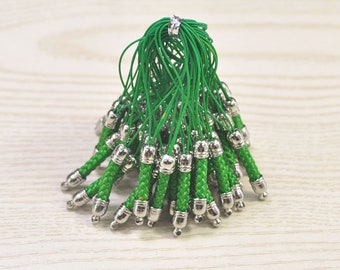 Cell Phone Strap Lariat Lanyard Connectors,20pcs Green Mobile Cell Phone Keychain With Silver Metal Cap,Mobile Phone Lanyard Accessories