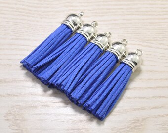 Tassels 2'', 20pcs Tassel Craft,Royal Blue Suede Tassel Accessories,Fringe Tassels,Faux Leather Tassel,Silver Cap Tassel Charm Pendant(52mm)