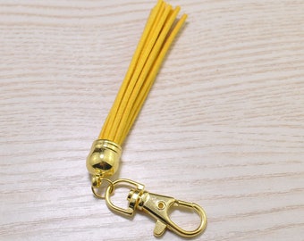 Long Tassels 3.38'' With Gold Key Clasp,3pcs Golden Yellow Tassel(86mm) Keychain,Gold Plastic Cap,Leather Keychain Tassel Bag Accessories