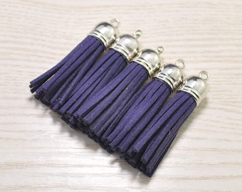 Tassels 2'', 20pcs Tassel Craft,Navy Suede Tassel Accessories,Fringe Tassels,Faux Leather Tassels,Silver Cap Tassel Charm Pendant(52mm)