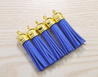 Tassels 2'', 20pcs Tassel Craft,Royal Blue Suede Tassel Accessories,Fringe Tassels,Faux Leather Tassels,Gold Cap Tassel Charm Pendant(52mm)
