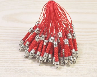 Mobiele telefoon riem Lariat Lanyard verbindingslijnen, 20st rode mobiele telefoon sleutelhanger met zilveren metalen kapje, mobiele telefoon Lanyard accessoires