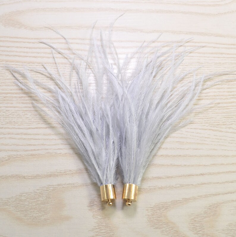 Feather Tassels2pcs Light Grey Ostrich Feather Tassels With Etsy
