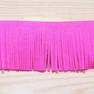 Faux Leather Fringe Trim 1.89''(48mm) wide,Hot Pink Fringed Tassel diy for bags,purses,key chains,shoes,accessories,Suede Tassel Trim