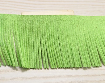 Faux Leather Fringe Trim 1.89''(48mm) wide,Apple Green Fringed Tassel diy for bags,purses,key chains,shoes,accessories,Suede Tassel Trim