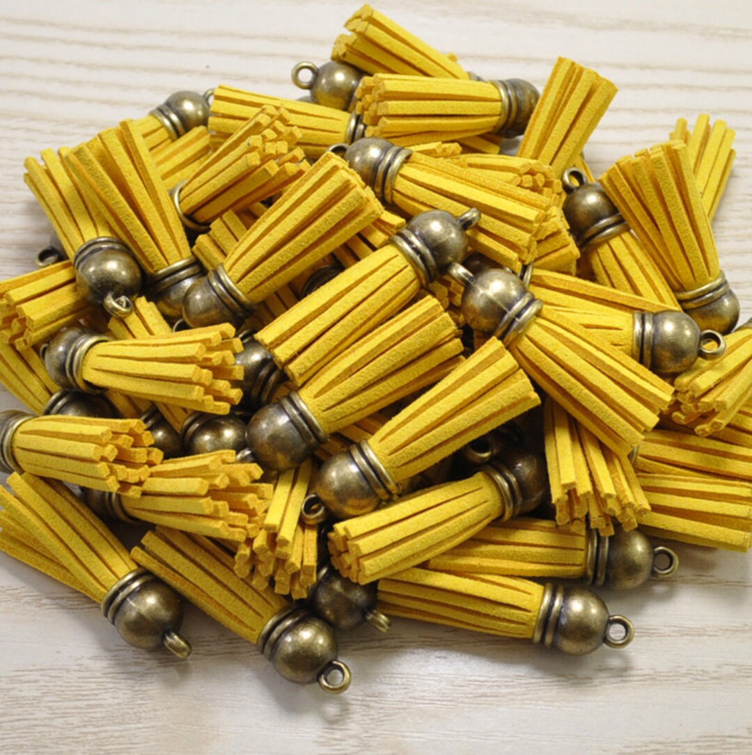 Mini Tassel Craft,20pcs Suede Tassels 1.5'',golden Yellow Tassels