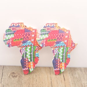 4 pares Africa Mapa Forma de Madera Pendientes, Blancos de Madera ImpresaS Africanas, Pendientes Africanos, Corte Láser, Colgante de Madera 80x62mm -WS-78