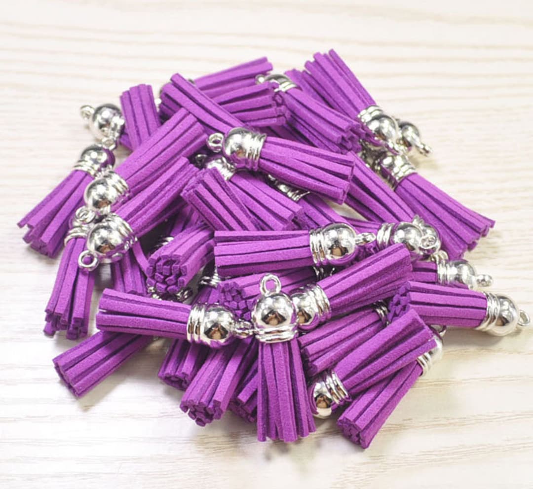 50pc Mini Tassels 1.5'',grape Suede Tassel Craft,keychain Tassels Accessories,faux Leather